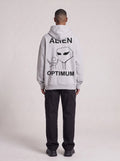 Alien Optimum — Boxy Hoodie in Flower Gray, back, worn by male model