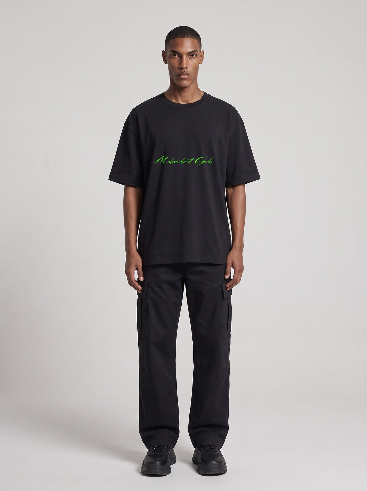 Alien Optimum Neon — Drop Shoulder T-Shirt in Black Beauty, front, worn by male model