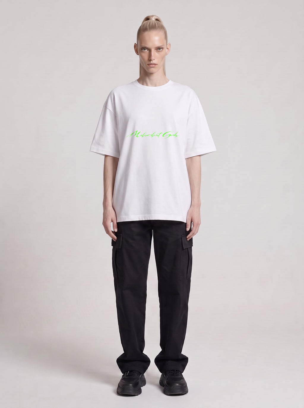 Alien Optimum Neon — Drop Shoulder T-Shirt in Lucent White, front, worn by male model