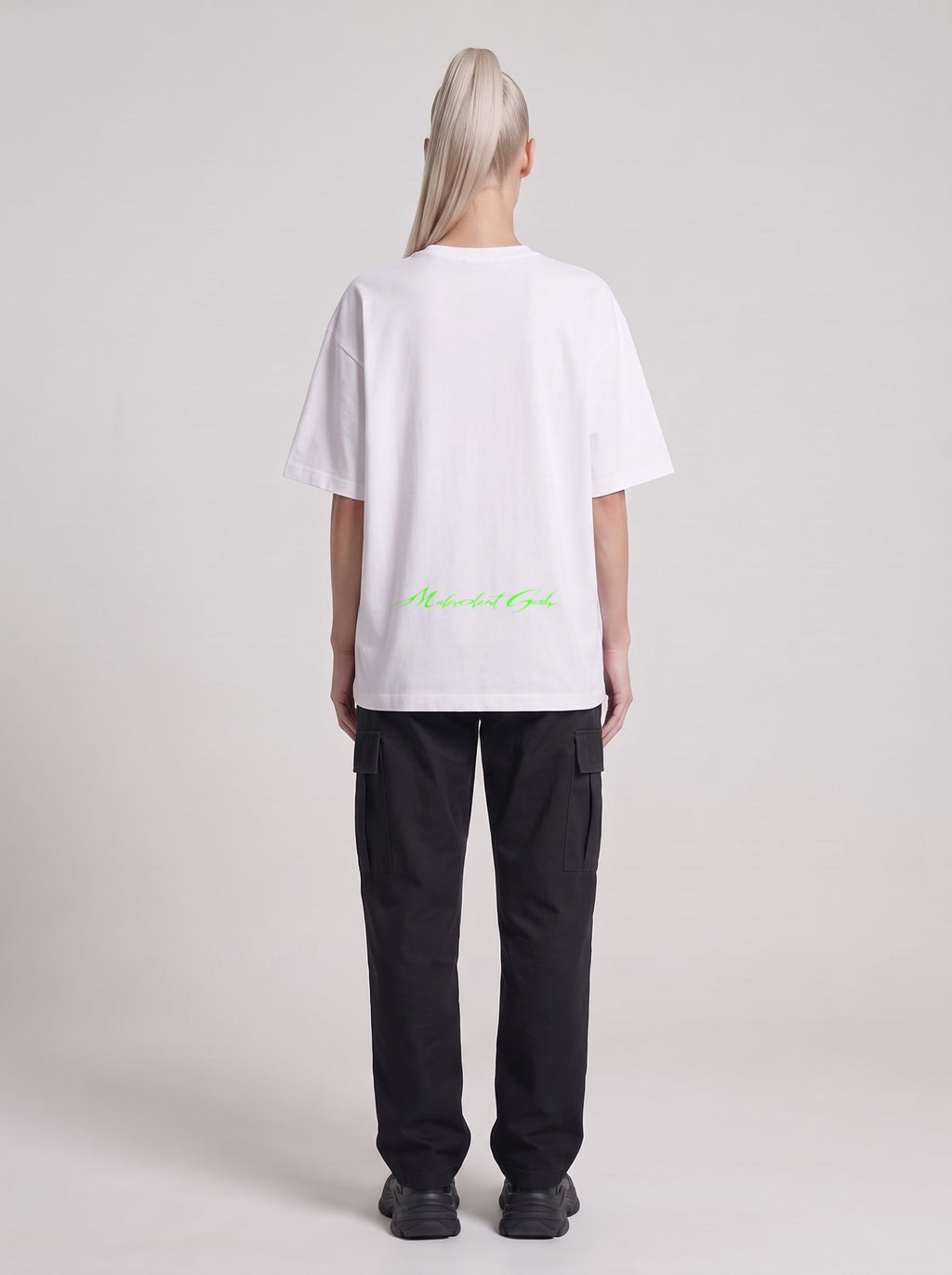 Disc Digest Neon — Drop Shoulder T-Shirt in Lucent White, back, worn by male model