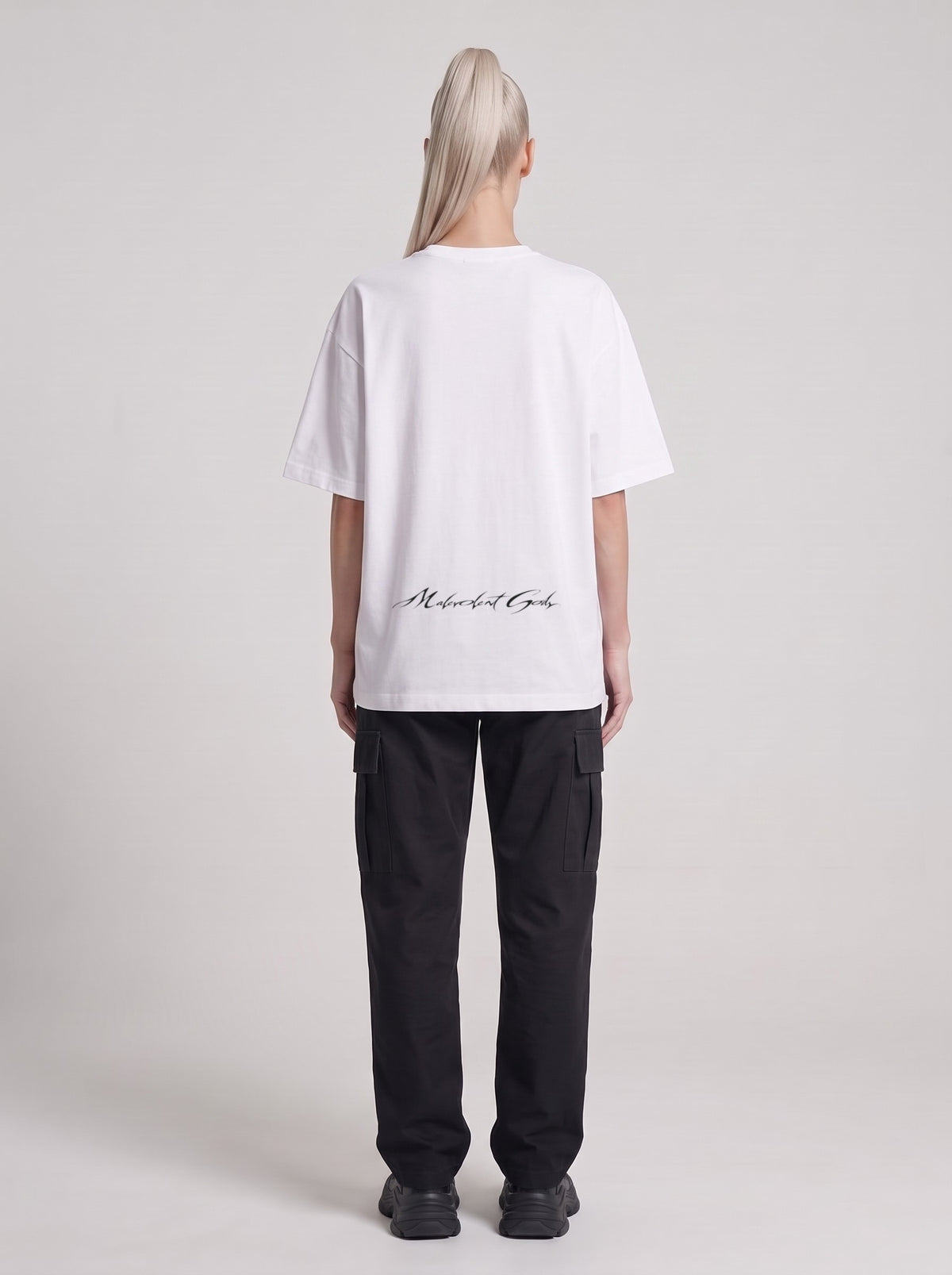 Disc Digest — Drop Shoulder T-Shirt in Lucent White, back, worn by male model