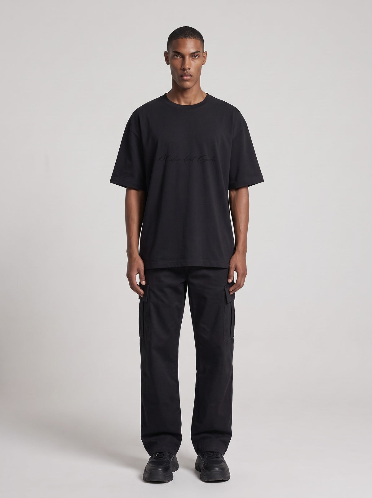 Gemini — Drop Shoulder T-Shirt in Black Beauty, front, worn by male model