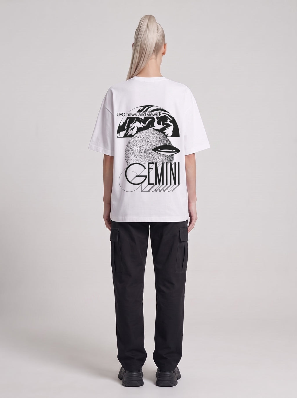 Gemini — Drop Shoulder T-Shirt in Lucent White, back, worn by male model