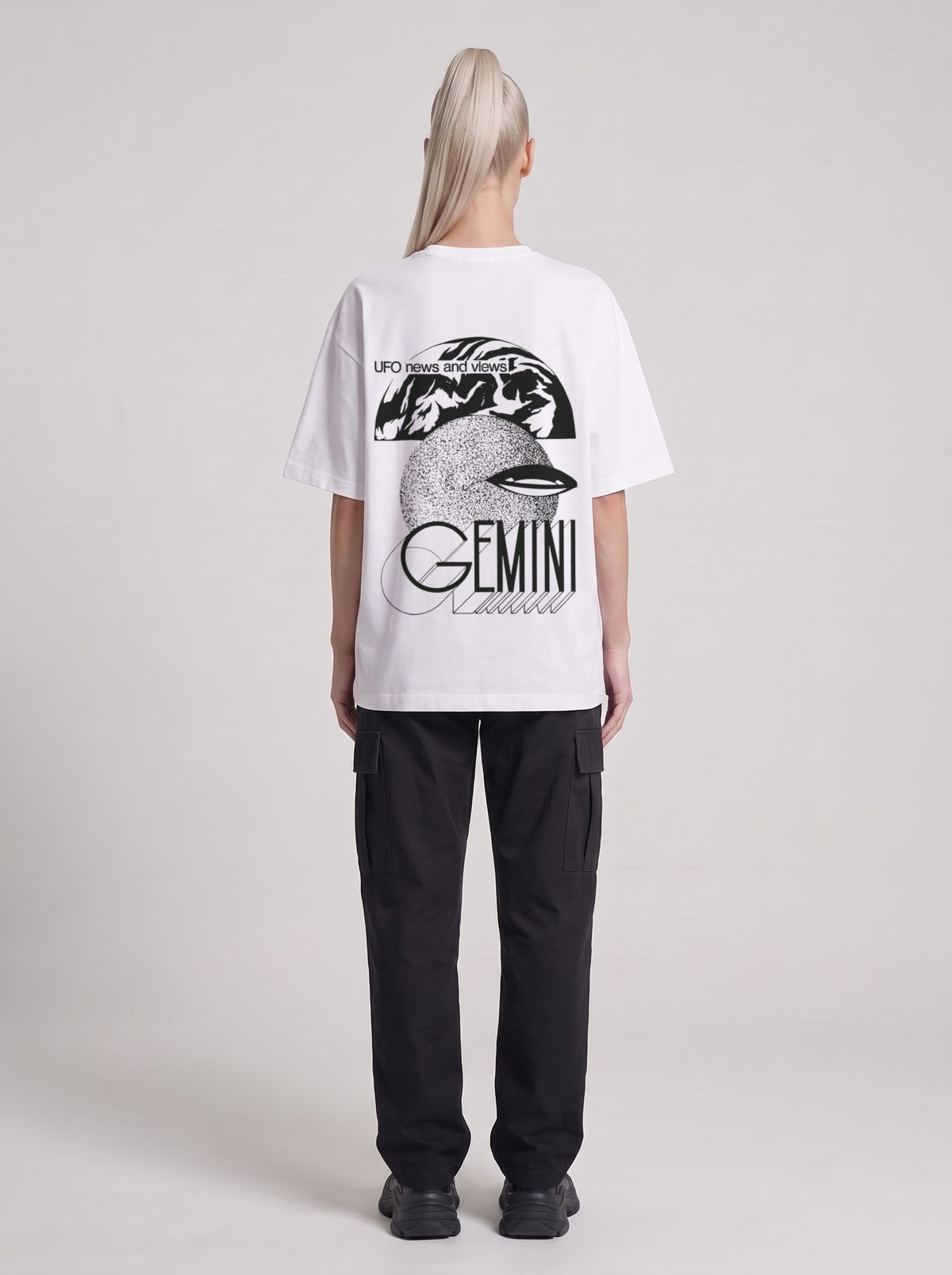 Gemini — Drop Shoulder T-Shirt in Lucent White, back, worn by male model