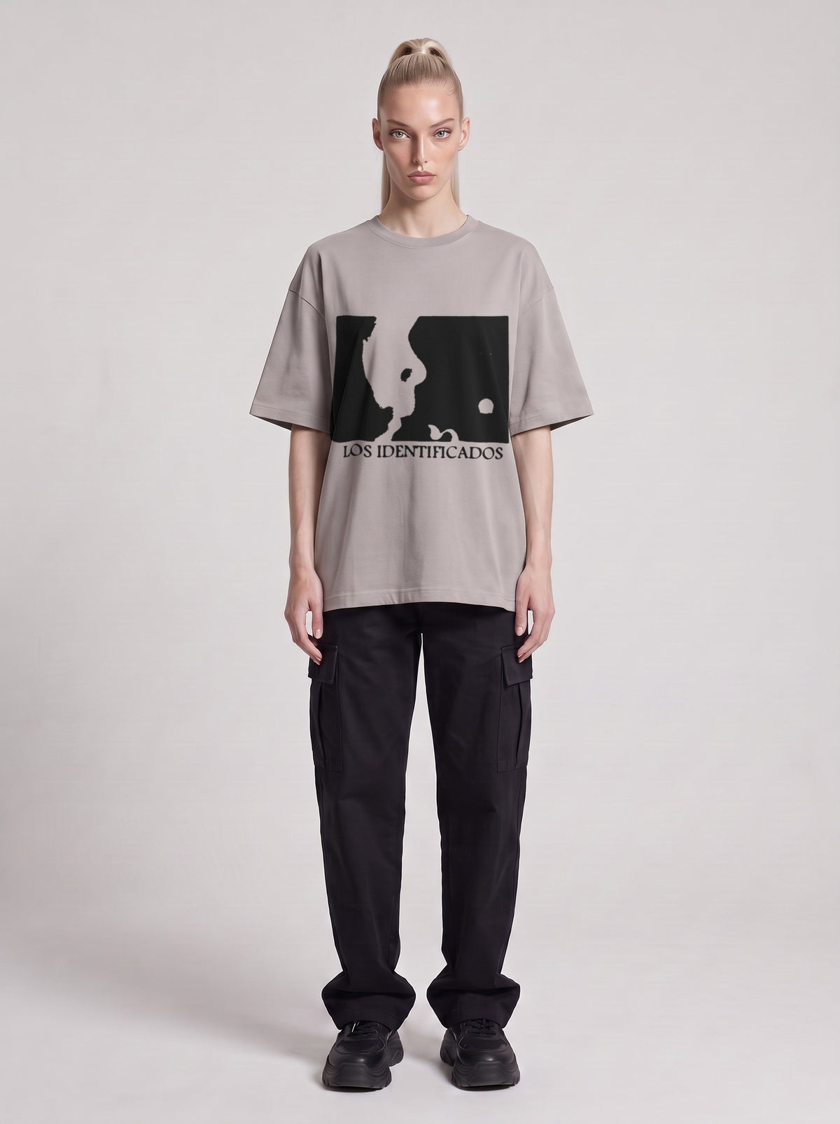 Los Identificados — Drop Shoulder T-Shirt in Light Gray, front, worn by male model