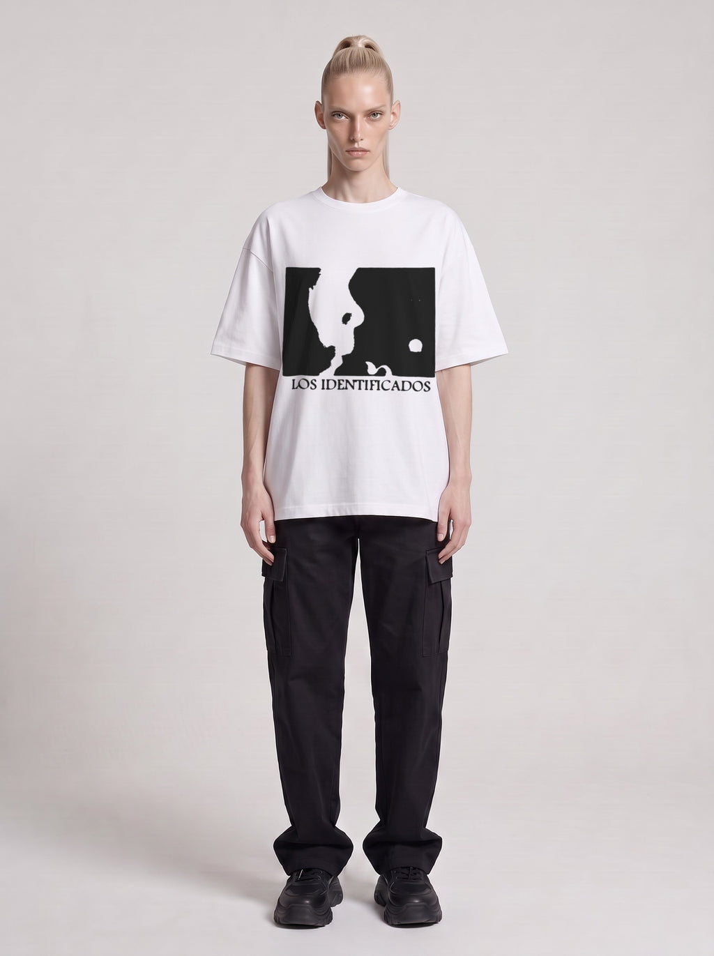 Los Identificados — Drop Shoulder T-Shirt in Lucent White, front, worn by male model