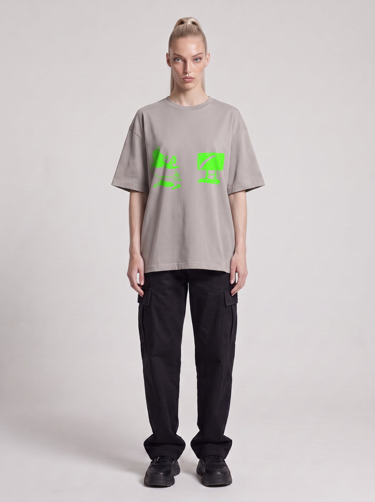 Mars TV Neon — Drop Shoulder T-Shirt in Light Gray, front, worn by male model