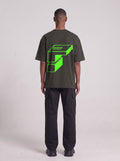Monolith Neon — Drop Shoulder T-Shirt in Dark Gray, back, worn by male model