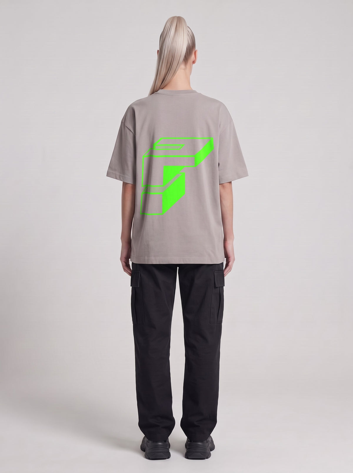 Monolith Neon — Drop Shoulder T-Shirt in Light Gray, back, worn by male model