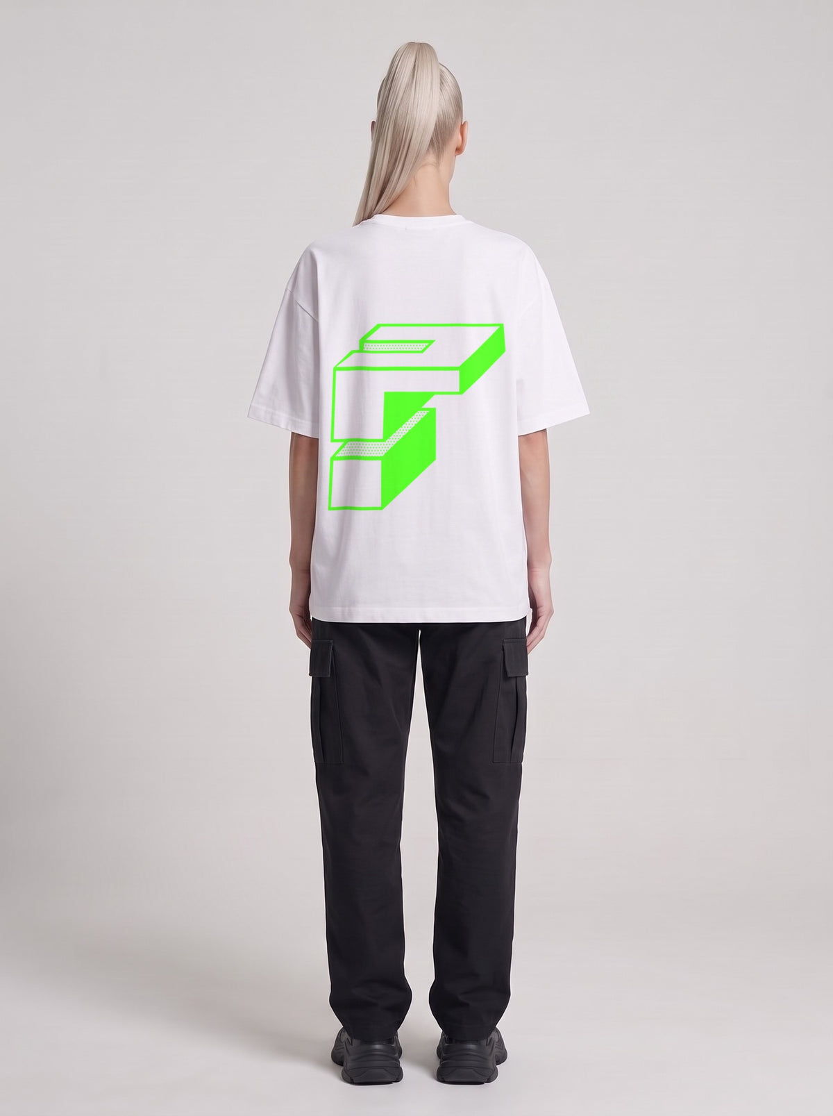Monolith Neon — Drop Shoulder T-Shirt in Lucent White, back, worn by male model