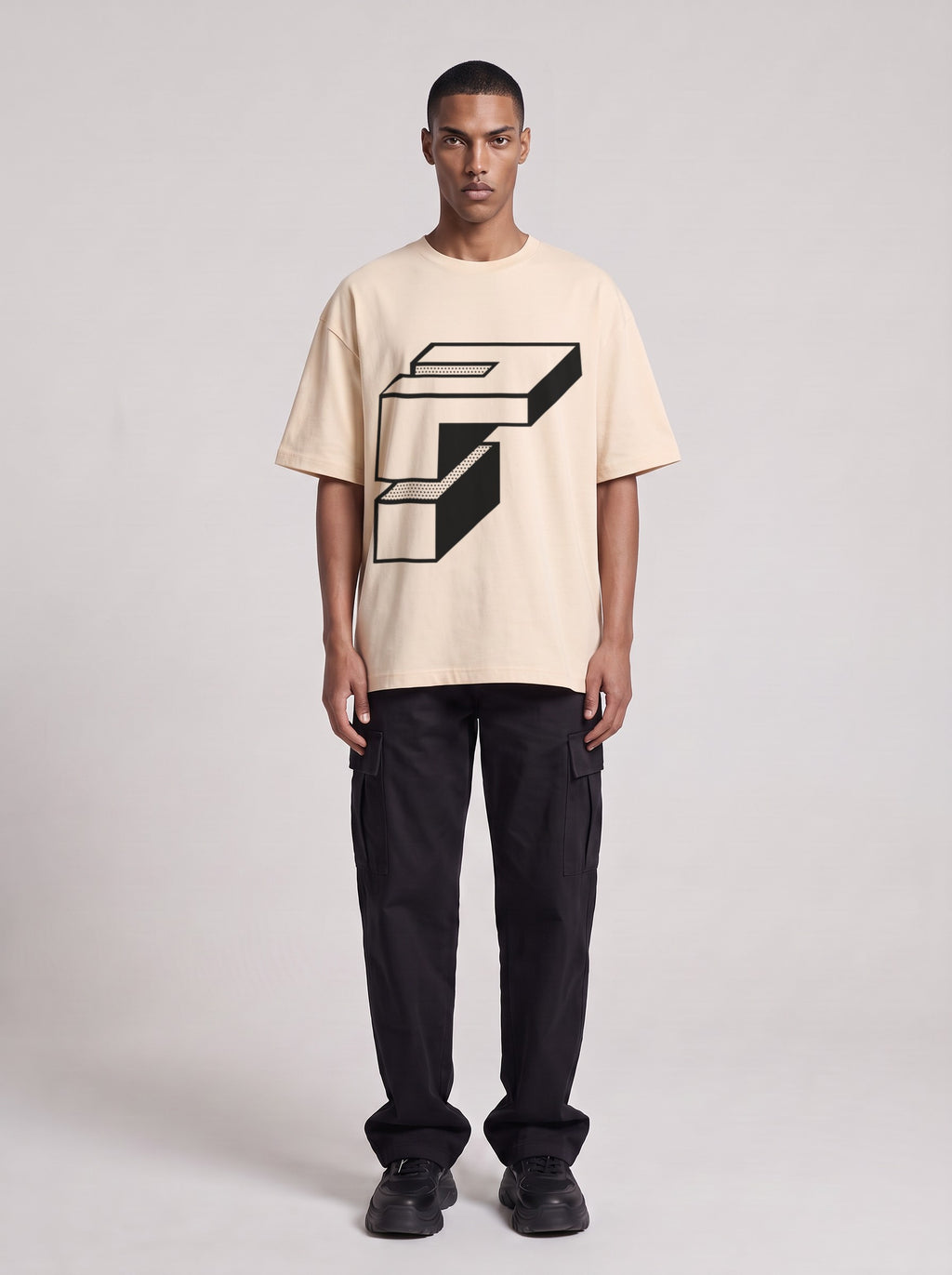 Monolith — Drop Shoulder T-Shirt in Light Apricot, front, worn by male model