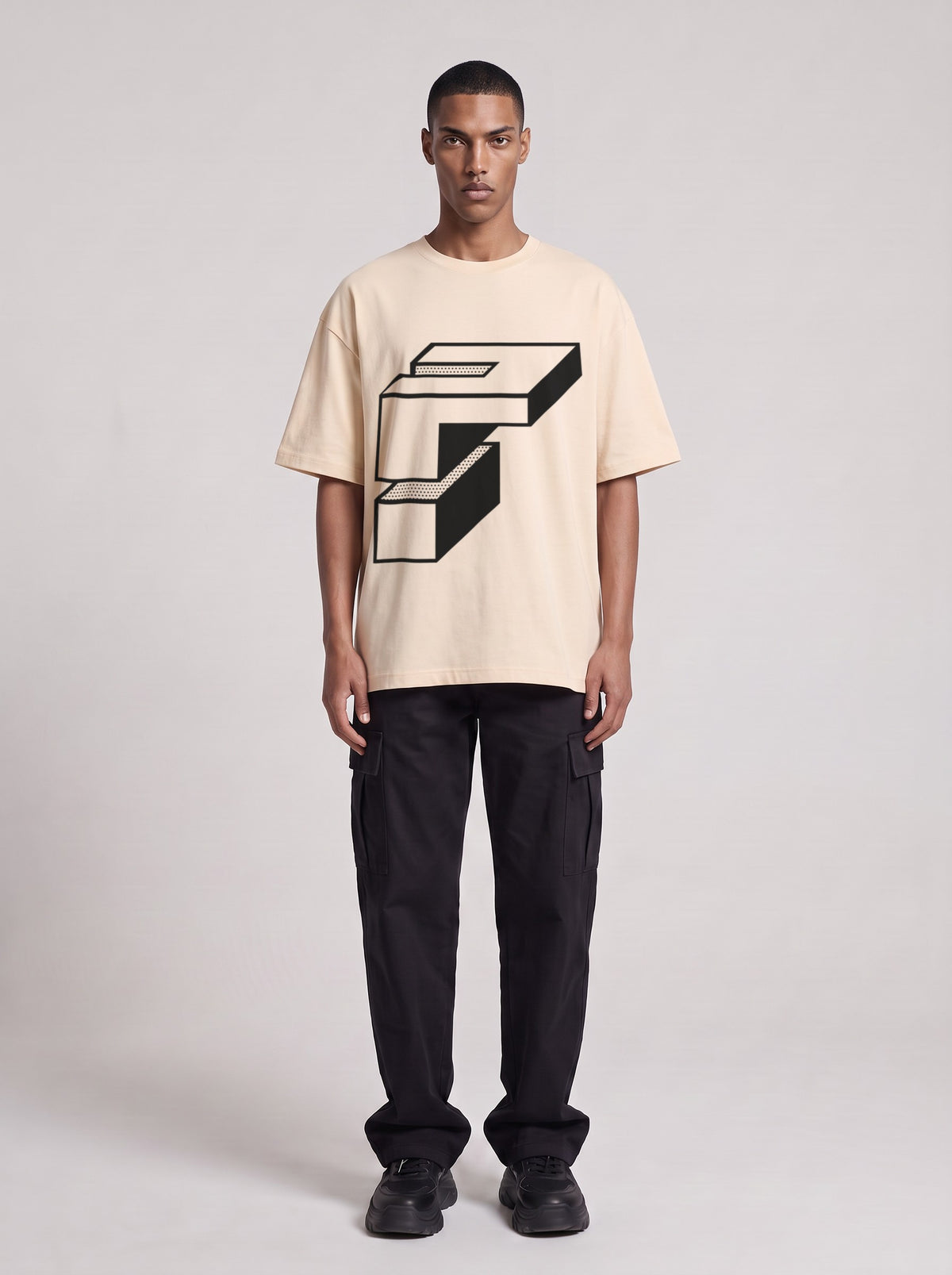 Monolith — Drop Shoulder T-Shirt in Light Apricot, front, worn by male model