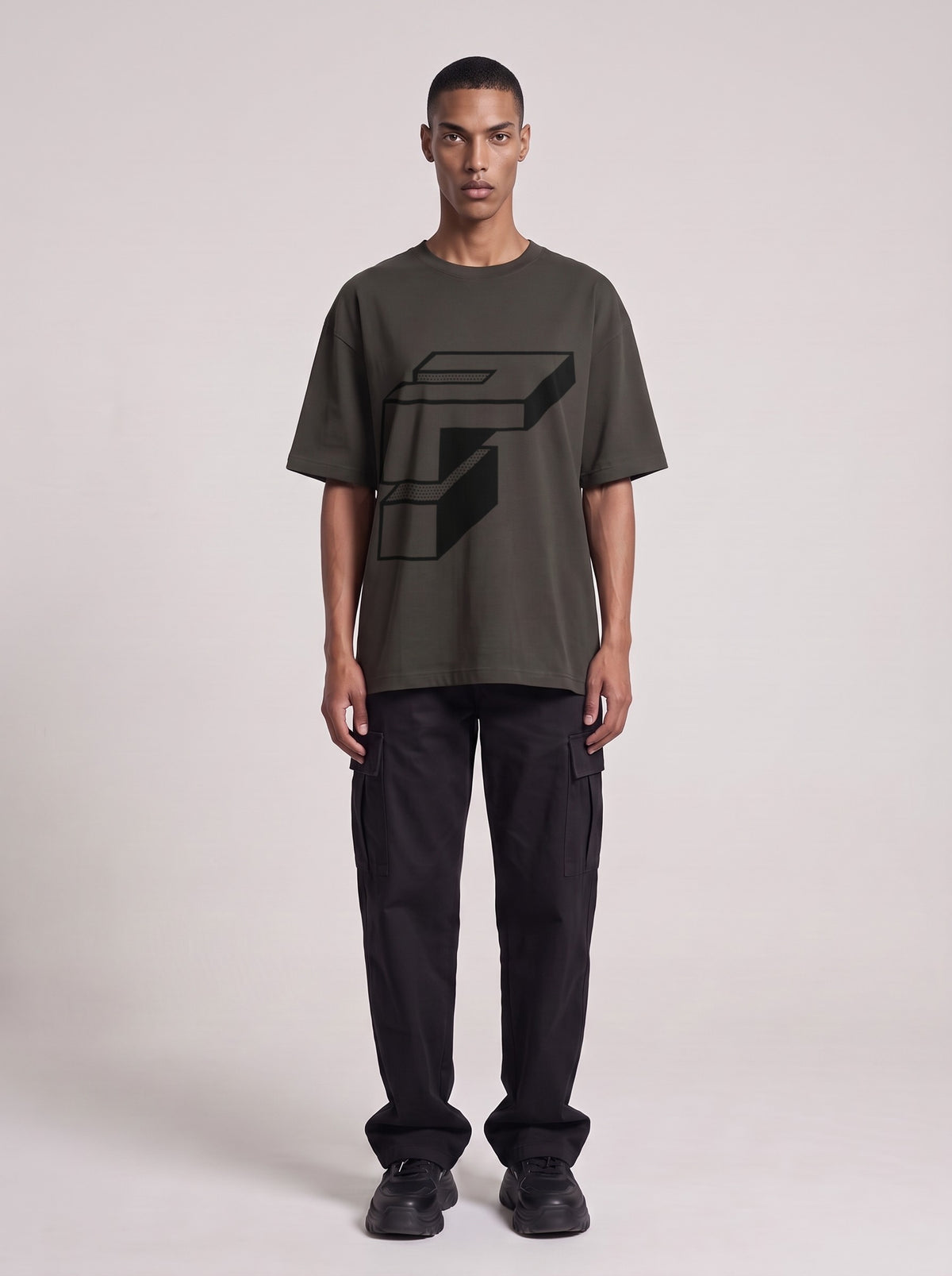 Monolith — Drop Shoulder T-Shirt in Dark Gray, front, worn by male model