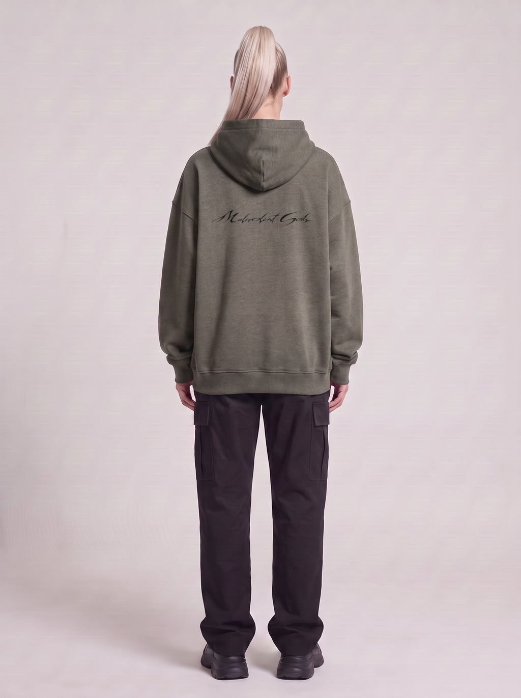 Paranet — Boxy Hoodie in Dark Gray, back, worn by male model
