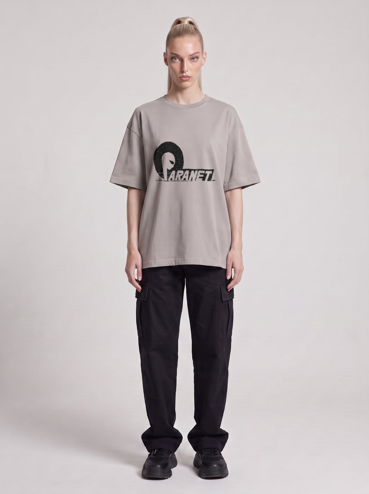 Paranet — Drop Shoulder T-Shirt in Light Gray, front, worn by male model