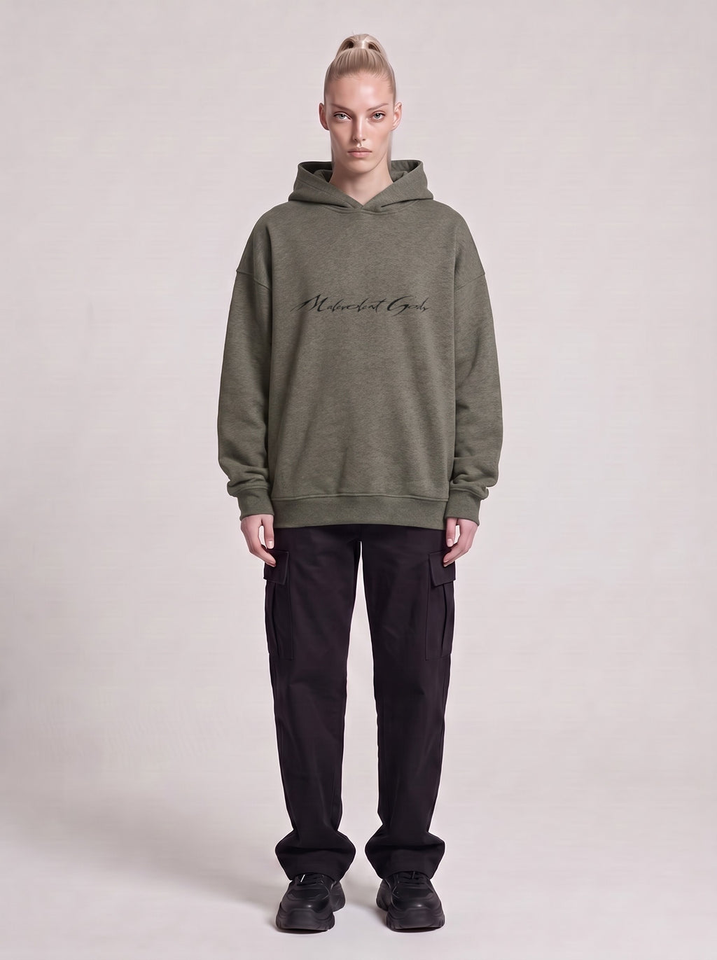 Paranormal Paradox — Boxy Hoodie in Dark Gray, front, worn by male model