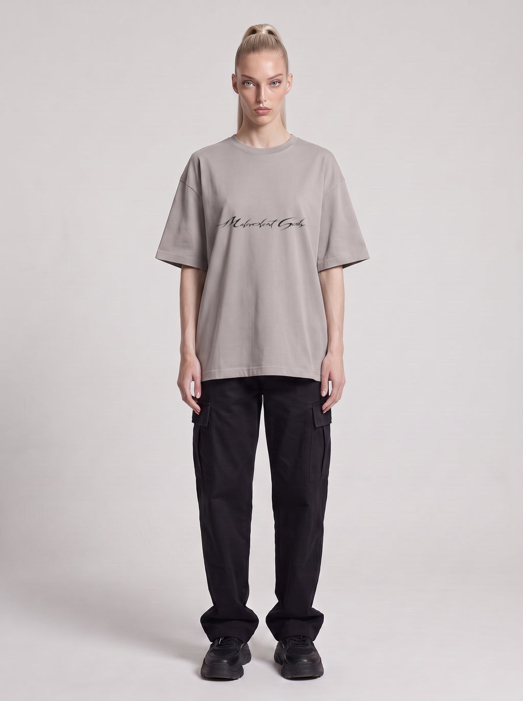 Phantoms of the Sky — Drop Shoulder T-Shirt in Light Gray, front, worn by male model