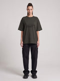 Skywatch — Drop Shoulder T-Shirt in Dark Gray, front, worn by female model