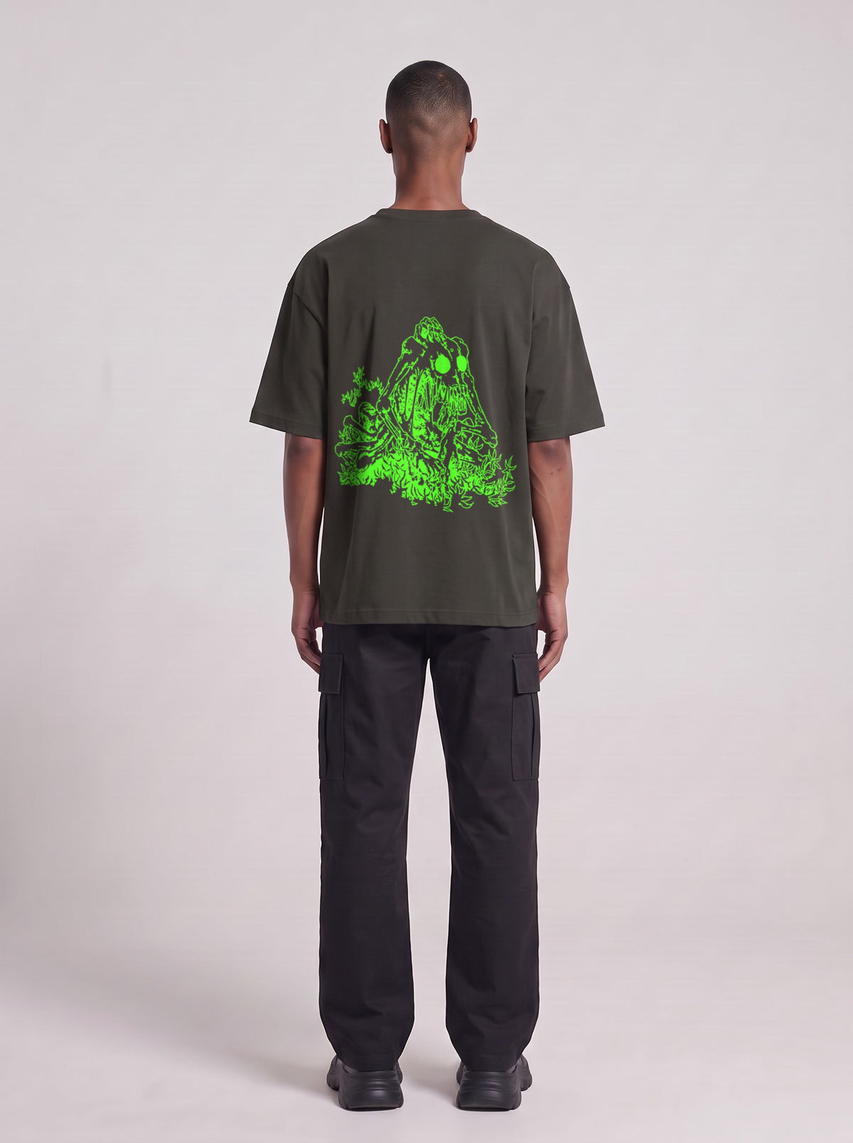 Specimen Neon — Drop Shoulder T-Shirt in Dark Gray, back, worn by male model