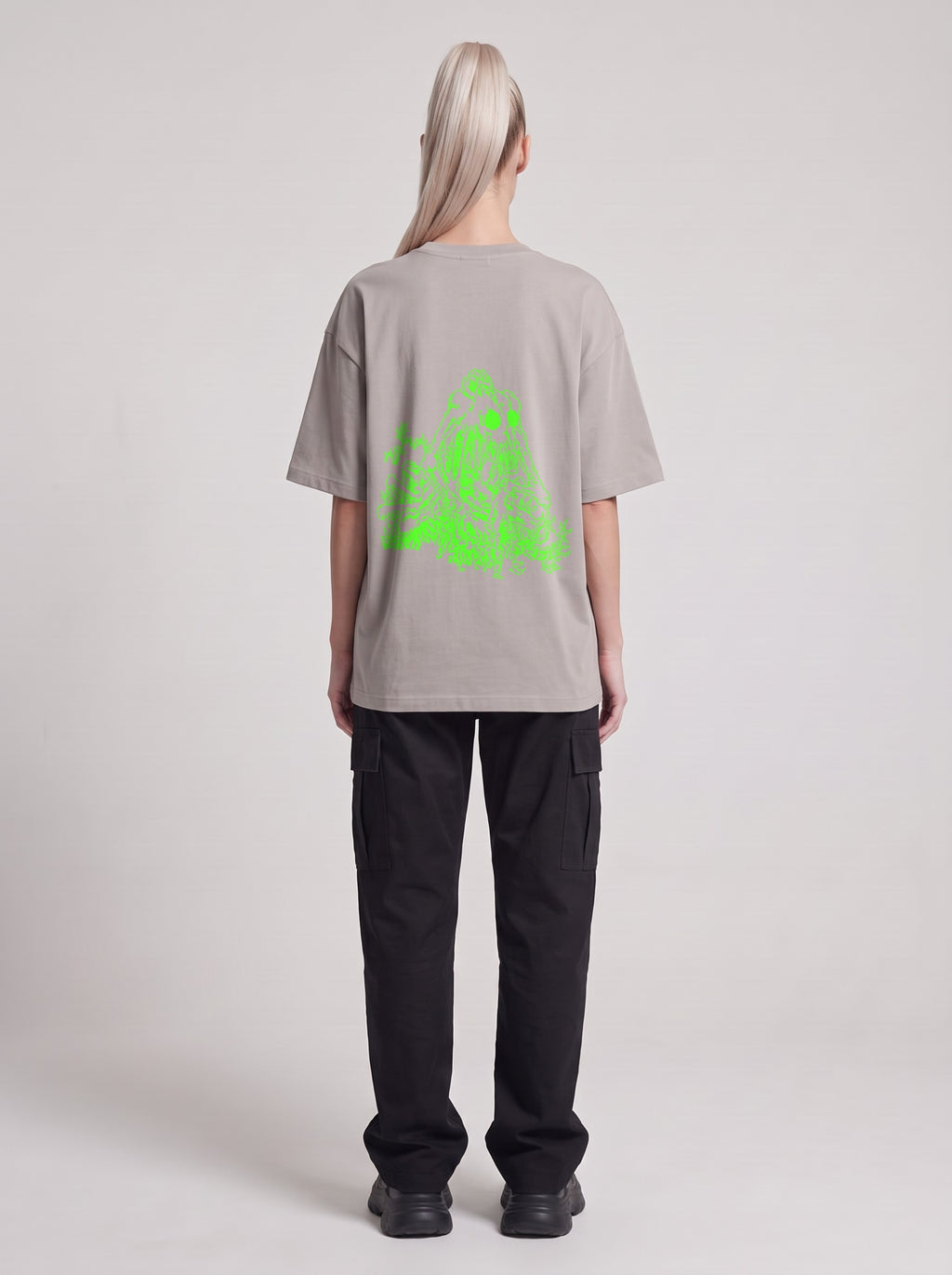 Specimen Neon — Drop Shoulder T-Shirt in Light Gray, back, worn by female model