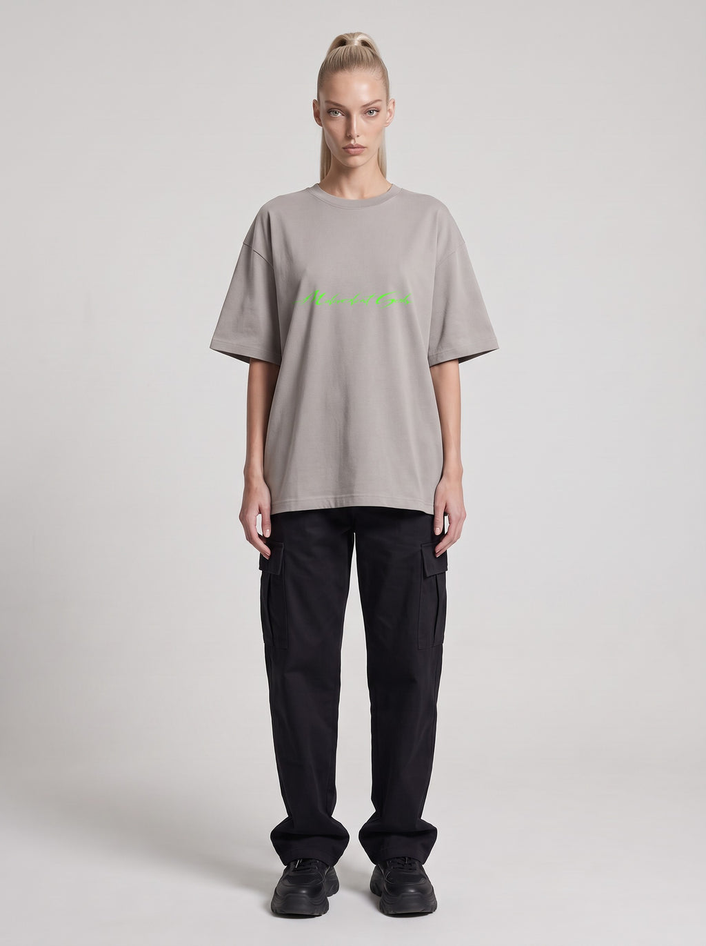 Specimen Neon — Drop Shoulder T-Shirt in Light Gray, front, worn by female model