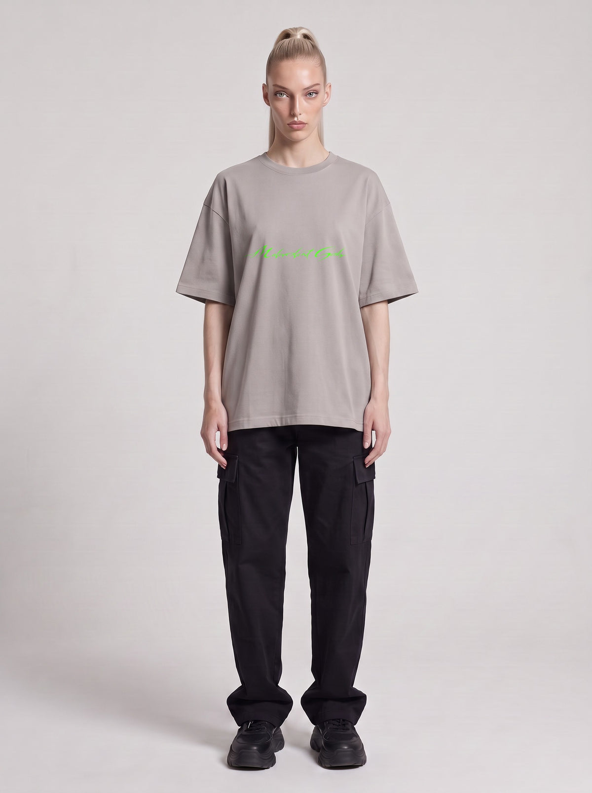 Symposium 1993 Neon — Drop Shoulder T-Shirt in Light Gray, front, worn by male model