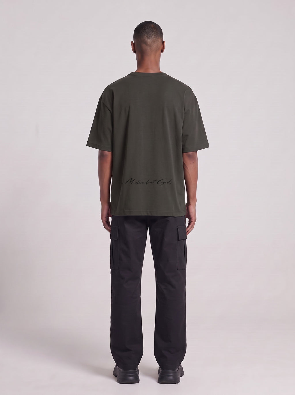 T.U.F.O.I.C. — Drop Shoulder T-Shirt in Dark Gray, back, worn by male model