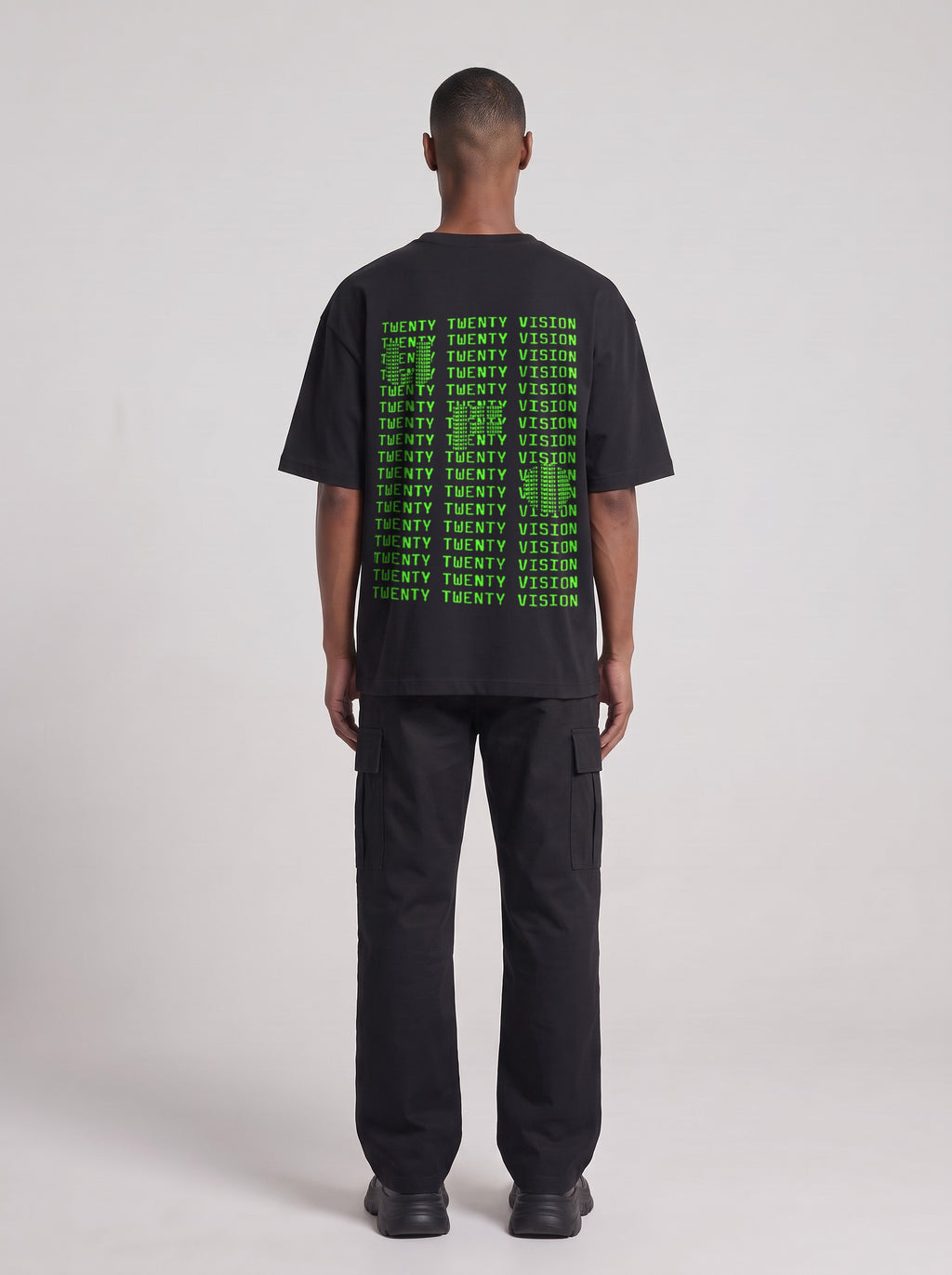 Twenty Twenty Vision Neon — Drop Shoulder T-Shirt in Black Beauty, back, worn by male model