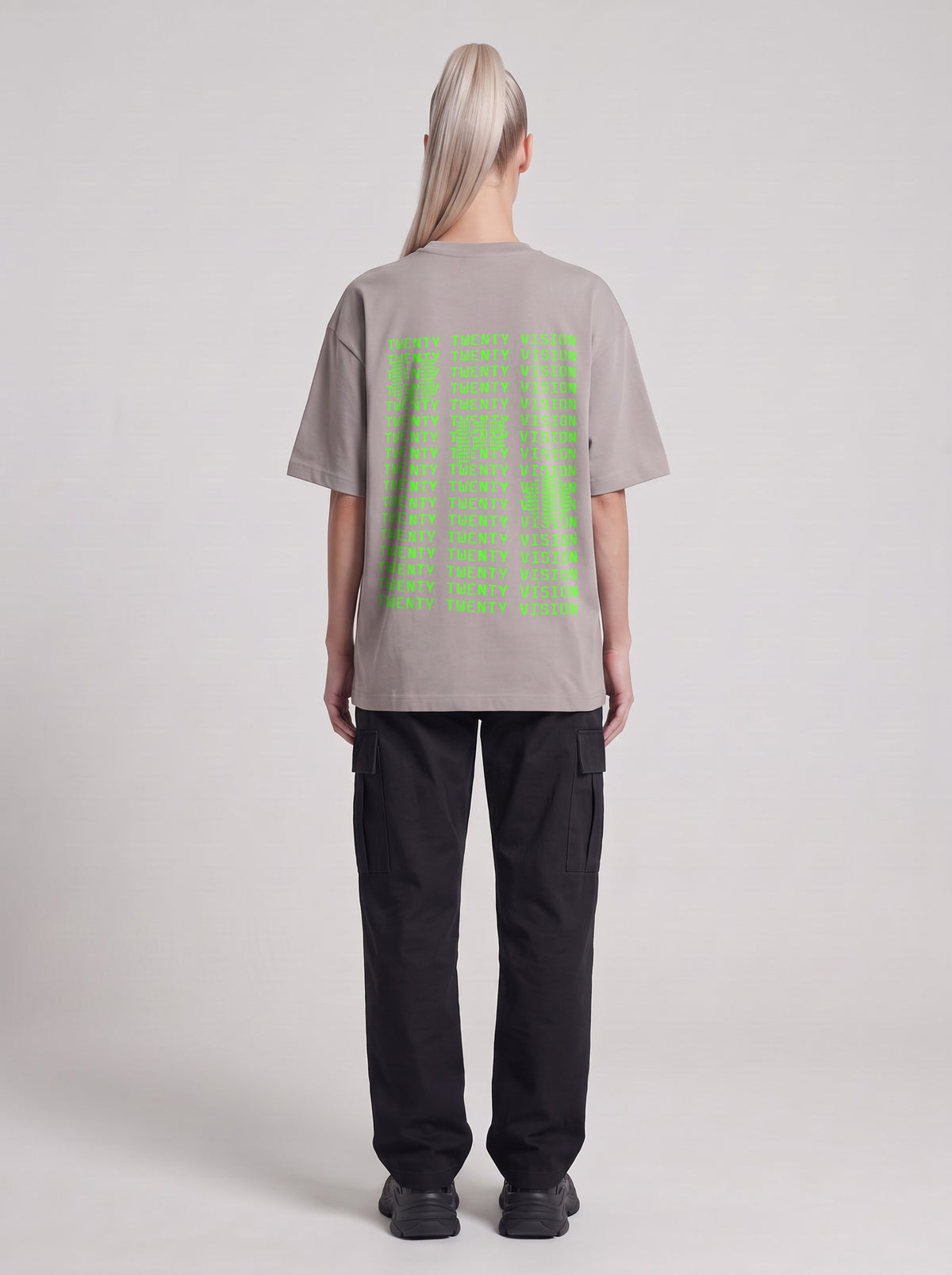 Twenty Twenty Vision Neon — Drop Shoulder T-Shirt in Light Gray, back, worn by male model