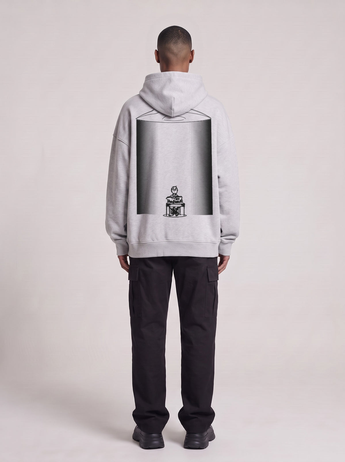 UFO-gatan — Boxy Hoodie in Flower Gray, back, worn by male model
