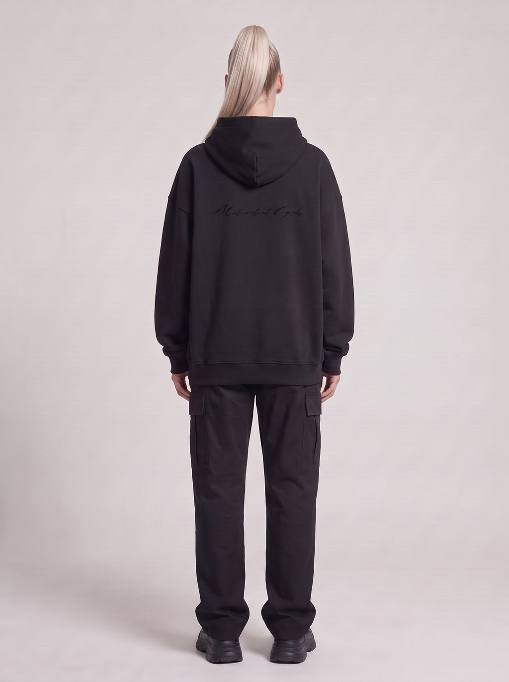 Vegas UFO Congress — Boxy Hoodie in Black, back, worn by male model
