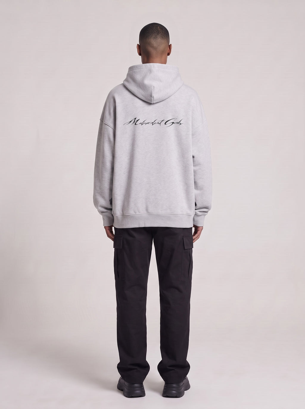 Vegas UFO Congress — Boxy Hoodie in Flower Gray, back, worn by male model