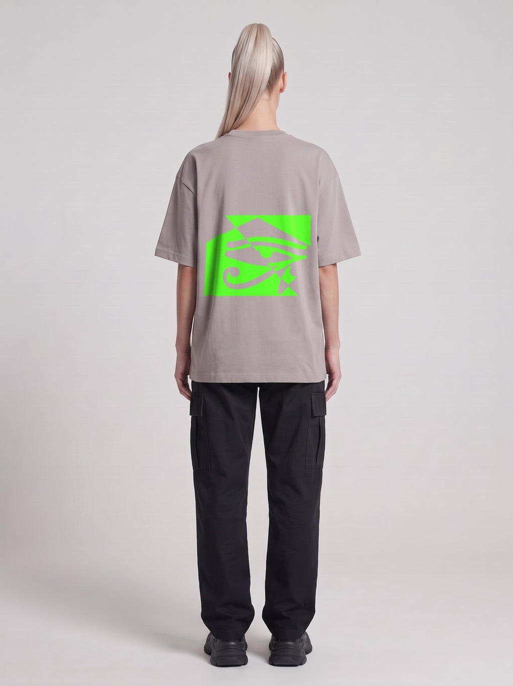 Watcher Neon — Drop Shoulder T-Shirt in Light Gray, back, worn by male model