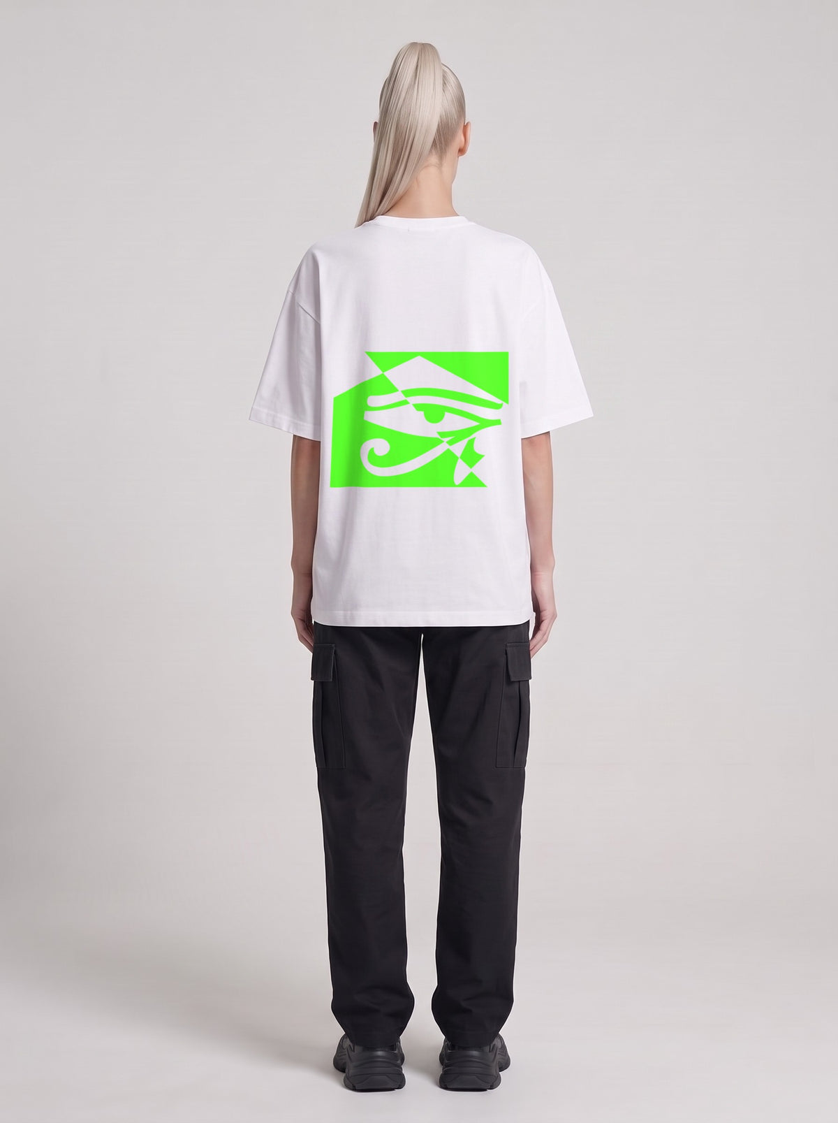 Watcher Neon — Drop Shoulder T-Shirt in Lucent White, back, worn by male model